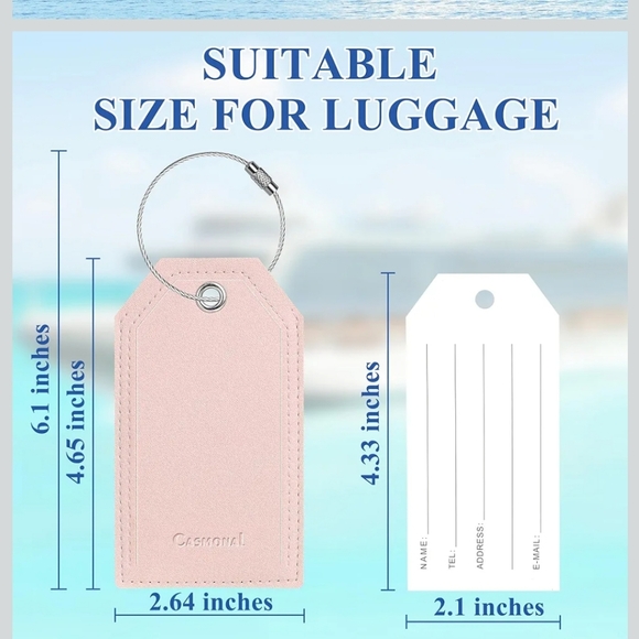 Leather Baggage Tags with Name ID Label Travel Essentials, Fun Pink 2- Pack - Picture 5 of 11